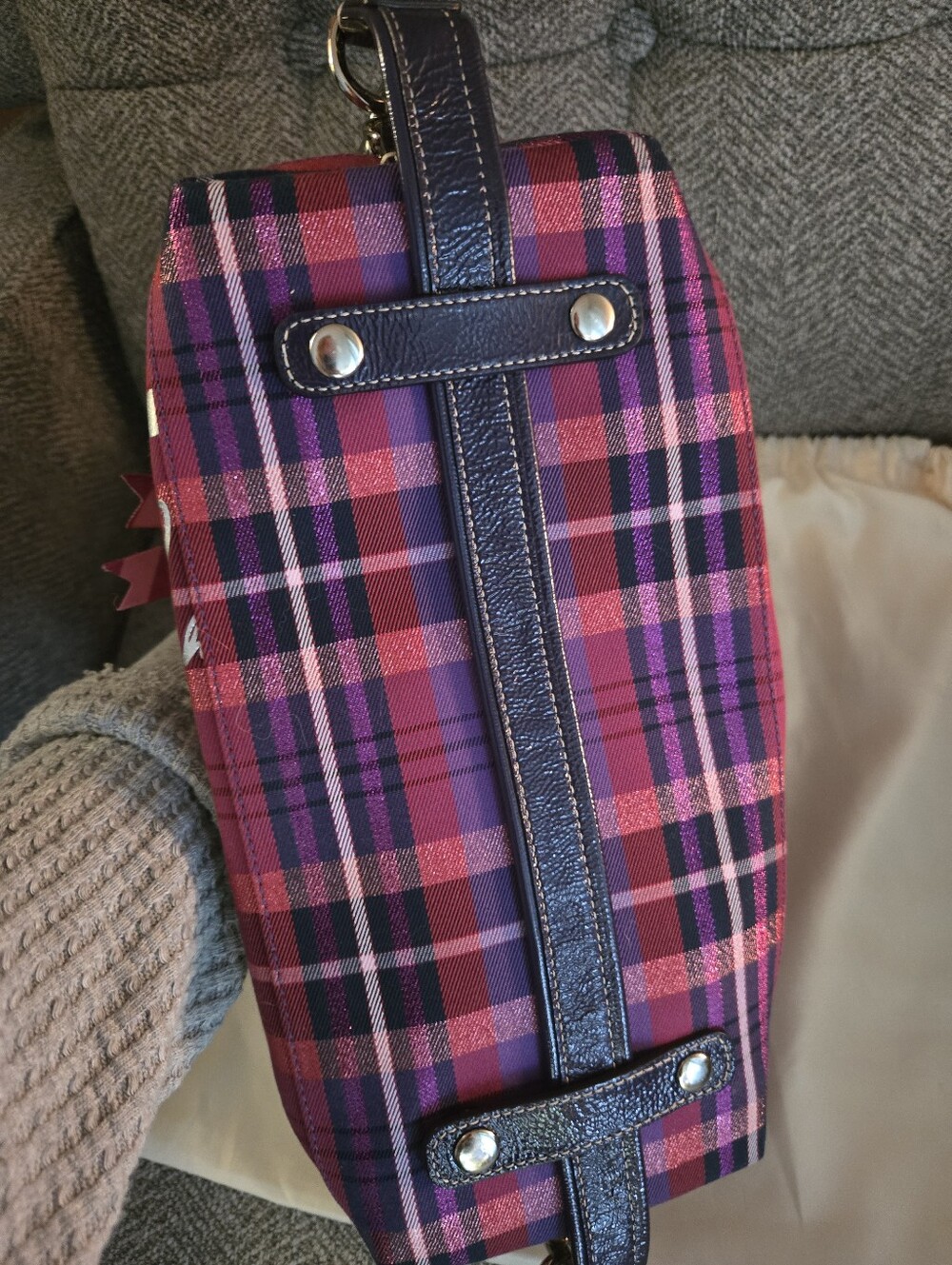 Vintage Coach Poppy Purple Plaid Satchel with Purple Trim - Picture 4 of 6